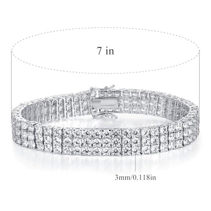 TIKJE 1-3 Row Cubic Zirconias Tennis Bracelet | 3.0mm White Gold Bracelets for Women Jewelry Gift| Size 7-7.5 inches - style: 3 Row, 7.5 inch