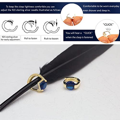 Tiny Huggie hoop Earrings for Women | 14k Gold Plated, Mini Round Cubic Zirconia, Small Simulated Diamond Huggies, Hypoallergenic Jewelry Gifts - color: blue