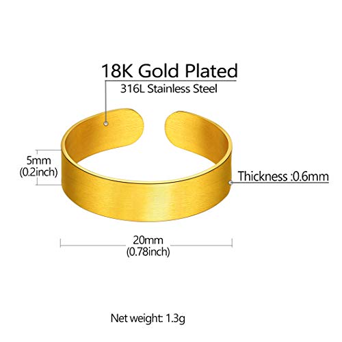 Stainless Steel Open Band Ring for Men Women 18K Gold/Black Plated Brush/Smooth Surface Rings Set Minimalist Jewelry(with Gift Box) - color: 01-Gold 5mm Brush Surface