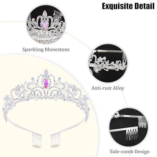 TAROSE Tiaras for Women, Birthday Crown and Sash for Girls | Birthday Sash Sunglasses Outfit, Birthday Gift for Women Girls, Goddess Crown Bride/Halloween/Prom/Party/Costume - color: 1 D. Silver+ab