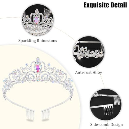 TAROSE Tiaras for Women, Birthday Crown and Sash for Girls | Birthday Sash Sunglasses Outfit, Birthday Gift for Women Girls, Goddess Crown Bride/Halloween/Prom/Party/Costume - color: 1 D. Silver+ab