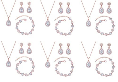 Bridesmaid Jewelry Set for Women,Pendant 18K Gold & Silver & Rose Gold Pendant Necklace Earrings Bracelet Set,Dainty Gift for Wedding/Proposal/Party/Anniversary - color: ROSE GOLD - 6 SETS