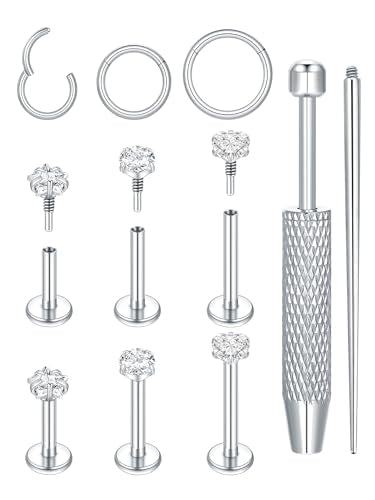 Oveta 16G 18G Flat Back Studs Earrings for Tragus Cartilage Piercing Jewelry, Surgical Steel Nose Rings Hoops 6/8/10mm, Silver/Gold - color: Silver, size: 16g*6/8/10mm bar