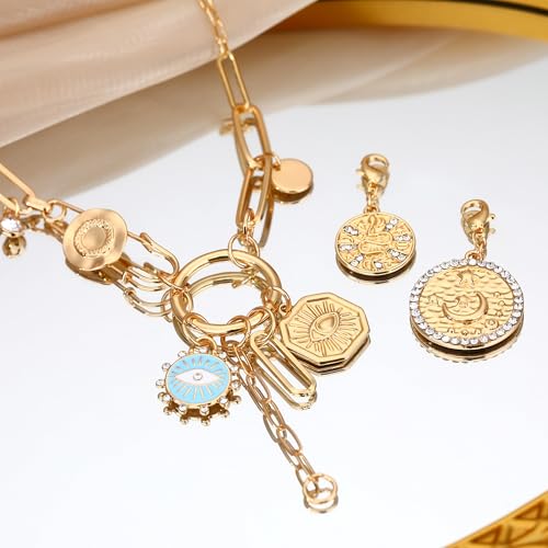 Charm Necklace for Women Gold Evil Eye Sun Moon Flower Coin Pendant Necklace Dainty Paperclip Chain Vintage Luck Amulet Choker Necklaces Celestial Jewelry Gift - style: Detachable- Evil Eye, Cobra