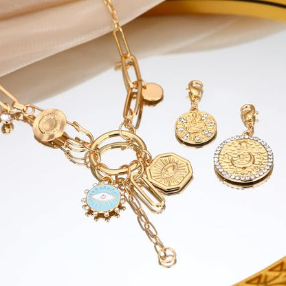 Charm Necklace for Women Gold Evil Eye Sun Moon Flower Coin Pendant Necklace Dainty Paperclip Chain Vintage Luck Amulet Choker Necklaces Celestial Jewelry Gift - style: Detachable- Evil Eye, Cobra