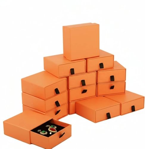 Jewelry Gift Box Velvet-Lined, 12 Pack Compact Drawer Style for Earrings & Rings, Necklace & Bracelet Organizer, Stackable Jewelry Display & Storage Box, Elegant Jewelry Storage (Orange) - color: Orange