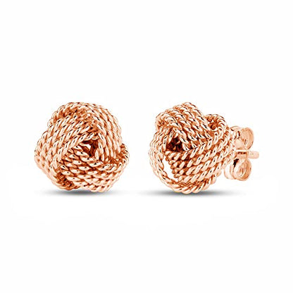 LeCalla Sterling Silver Love Knot Stud Earrings - Lightweight Italian Design Twisted Earrings for Women - color: Rose-Gold Knot