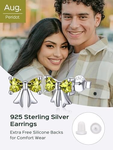 ChicSilver 925 Sterling Silver Bow/Butterfly Earrings for Women Hypoallergenic Birthstone Earrings Dainty Bow/Butterfly Jewelry Gift for Women - color: Bow-August-Peridot