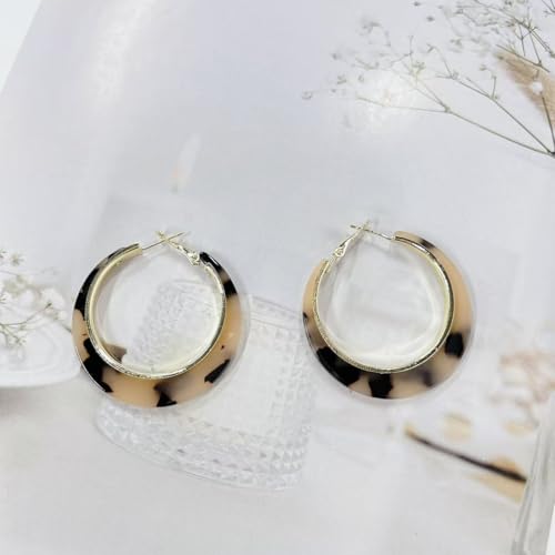 Vintage Leopard Print Large Round Hoop Earrings for Women Sterling Silver Post Exaggerated Geometric Dangle Drop Statement Resin Circle Huggie Birthday Valentines Boho Fashion Jewelry Gifts for Her