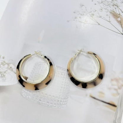 Vintage Leopard Print Large Round Hoop Earrings for Women Sterling Silver Post Exaggerated Geometric Dangle Drop Statement Resin Circle Huggie Birthday Valentines Boho Fashion Jewelry Gifts for Her
