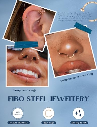 18G 20G 22G Nose Rings Hoops for Women Nose Piercing - Hypoallergenic 316L Stainless Steel Hoop Nose Rings Piercing Jewelry 5PCS Gold Silver Black Tone - color: 14k Rose-Gold Plated