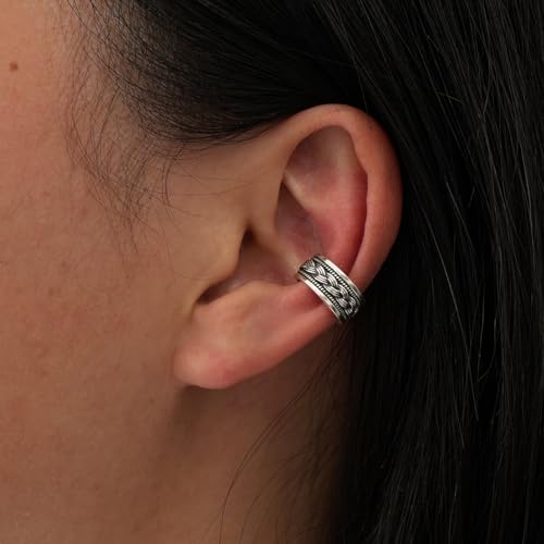 CHIC & ARTSY 925 Sterling Silver Ear Cuffs for Women, Non Piercing Clip On Cartilage Cuffs, Adjustable Fake Conch & Helix Earrings, Gold Plated & Oxidized Various Styles - color: ear cuff #16