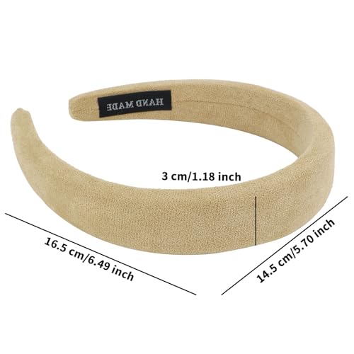 Ondder 1 Pack Khaki Padded Headbands for Women 90s Womens Headbands Soft Plain Fashion Puffy Headband for Girls Turban Wide Sponge Headband Head Bands Hair Bands Hair Accessories for Women Girls