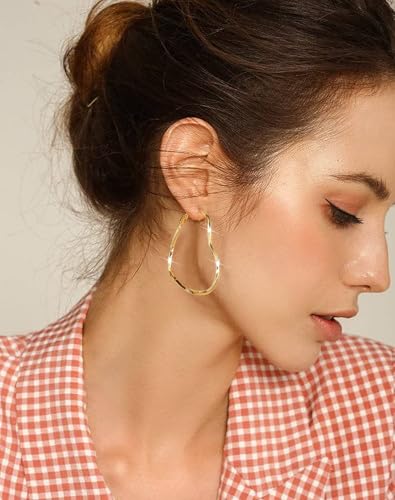 Trendy 14K Gold Plated Hoop Earrings for Women, Chunky Gold/Silver Earrings for Women Cubic Zirconia Baguette Hoop Earrings Heart Hoops Lightweight Hypoallergenic Jewelry,25mm/35mm/40mm/50mm - color: 07 Gold Heart Hoops 50mm