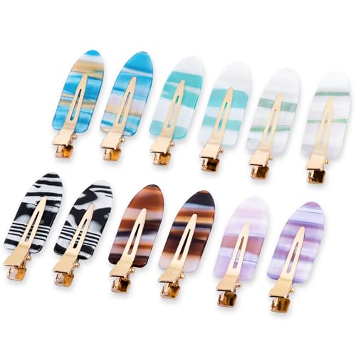 No Crease Creaseless No Bend Hair Clips For Styling Non Slip Flat Clips For Makeup Hair Accessories For Women,Blue Khaki 12PCS - color: 12P-Blue khaki