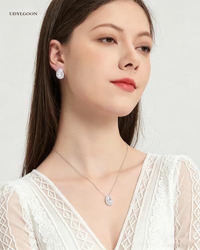 Teardrop Cubic Zirconia Jewelry Set Necklace Earrings Bracelet Bridal Wedding Jewelry for Women Bridesmaid Prom Party - color: 2 Set - White Gold Plated