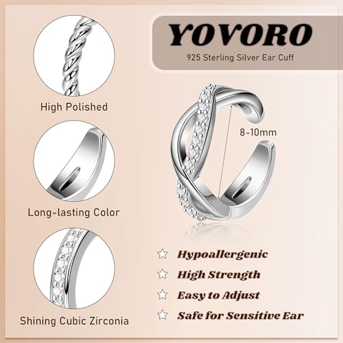3Pcs 14K Gold Ear Cuff Earrings for Women Adjustable Non Piercing Ear Cuffs Sterling Silver Fake Earrings Clip on Cartilage Earring Ear Cuffs Jewelry - style: Style D-Silver