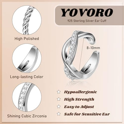3Pcs 14K Gold Ear Cuff Earrings for Women Adjustable Non Piercing Ear Cuffs Sterling Silver Fake Earrings Clip on Cartilage Earring Ear Cuffs Jewelry - style: Style D-Silver