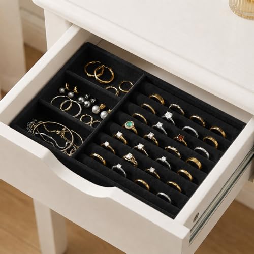 Jewelry Box Insert Organizer for Drawer, Stackable Trays Velvet Jewelry Drawer Inserts, Ring Earring Stud Necklace Holder Display Storage Case(Black, 8.3 x 4.9in) - color: Black