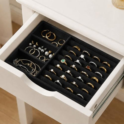 Jewelry Box Insert Organizer for Drawer, Stackable Trays Velvet Jewelry Drawer Inserts, Ring Earring Stud Necklace Holder Display Storage Case(Black, 8.3 x 4.9in) - color: Black