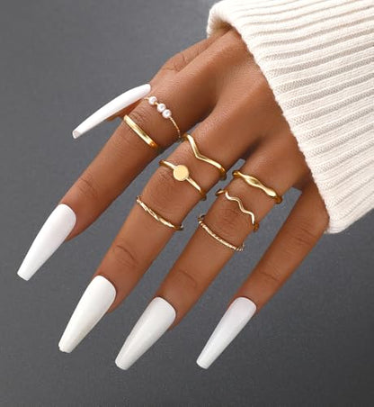 iF YOU 25 Pcs Gold Stackable Ring Set for Women, Chunky Knuckle Finger Midi Rings, Silver Simple Stacking Cute Rings Pack Trendy Stuff Jewelry Gift - style: 25 Gold chunky-size 4-8.5