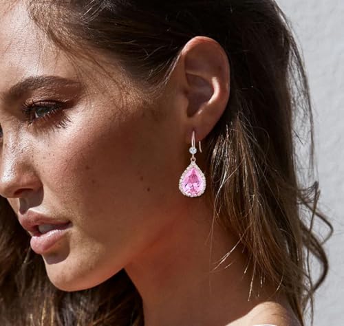 Crystal Drop Earrings for Women Cubic Zirconia Teardrop Earrings Sparkling Rhinestone Dangle Earring - color: Gold Pink