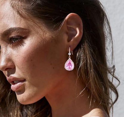 Crystal Drop Earrings for Women Cubic Zirconia Teardrop Earrings Sparkling Rhinestone Dangle Earring - color: Gold Pink