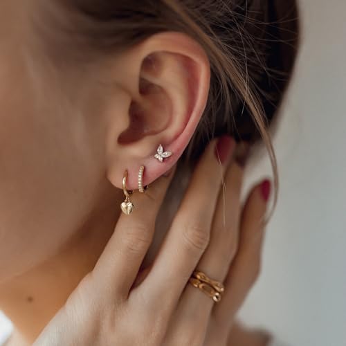 Gold Plated Earrings for Women, 14k Gold Plated Earring Stack Hypoallergenic Pearl Drop Earring Dainty Earrings for Women Trendy Cute Small Huggie Hoop Earring Fashion Womens Jewelry - color: beautiful set