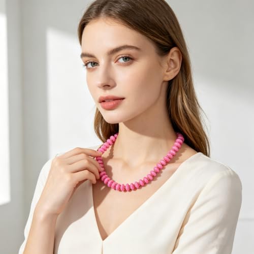 Acrylic Beaded Necklace for Women,Beach Strand Jewelry Gifts | Statement Necklace,Cute Trendy Handmade Jewelry for Women,Chunky Beaded Necklace,Resin Beads Choker - color: Pink