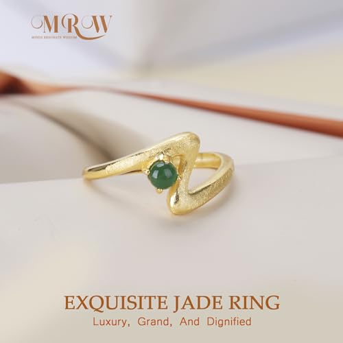 MRW Rings For Women Handmade Natura Green 925 Sterling Silver Gold Plated Zircon Ring Jewelry For Women - color: NATURAL JADE