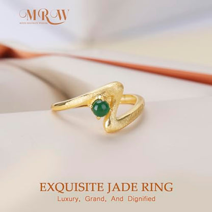 MRW Rings For Women Handmade Natura Green 925 Sterling Silver Gold Plated Zircon Ring Jewelry For Women - color: NATURAL JADE