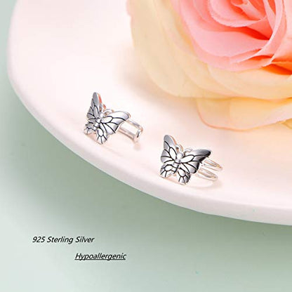 Birthday Gifts 925 Sterling Silver Ear Cuff Non Pierced Fake Cartilage Cuffs Huggie Earrings for Women Girls - Set of 2 - style: Butterfly