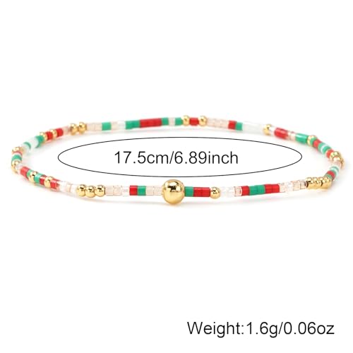 Colorful Gold Beaded Bracelets for Women Boho Tiny Gold Plated Ball Stretch Stackable Small Seed Beads Bracelet Stack Trendy Jewelry Set Dainty Vacation Friendship Christmas Gifts for Women - color: red green