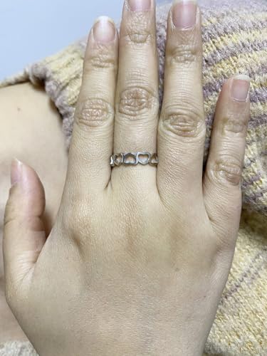 Love Plain Stacking Band Statement Wedding Promise Ring For Women | Stainless Steel, Cute Hollow Heart Design,Waterproof,Tarnish Resistant,Gift For Mother’s Day, Valentine’s Day, Christmas - color: Silver Link Hearts