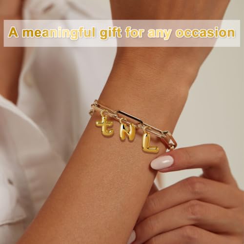 Shudyear Charms Letter Gold Bubble Alphabet A-Z Pendant for Jewelry Making DIY Bracelet Necklace Initial Charms - 18K Gold Bubble Letters for Custom Name Gifts Keychain Crafts