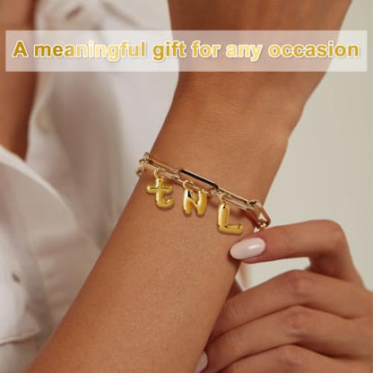 Shudyear Charms Letter Gold Bubble Alphabet A-Z Pendant for Jewelry Making DIY Bracelet Necklace Initial Charms - 18K Gold Bubble Letters for Custom Name Gifts Keychain Crafts