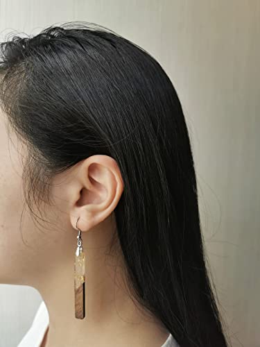 Boho Dangling Statement Earrings Simple Chic Wooden Earrings, Resin Geometric Bar Pendant Wood Earrings - color: gold