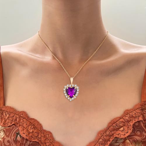 4 Pcs Heart Jewelry Set for Women fashion Cubic Zirconia Pendant Necklace Bracelet Earrings Dainty Open Ring Charm Prom Party, Birthday Valentines Mothers Day Christmas Jewelry Gift - style: Purple