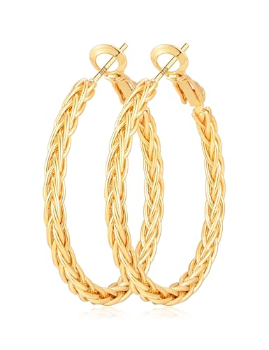 3MM Wide Silver Hoop Earrings for Women Hypoallergenic 925 Sterling Silver Post Hoop Earrings Lightweight Large Big Twisted Silver Hoop Earrings for Everyday Wear 30MM/40MM/50MM - color: 40MM Gold