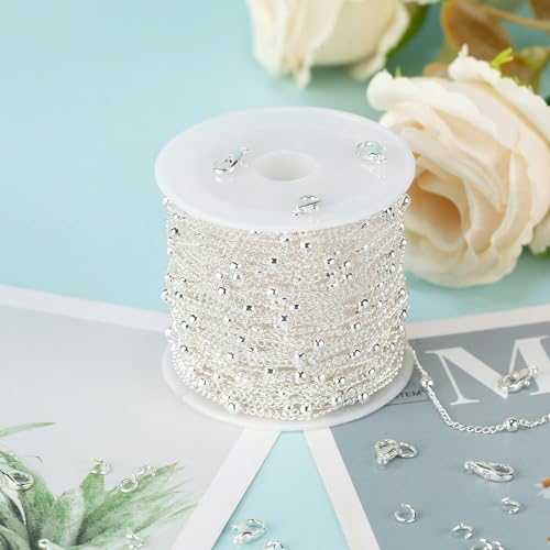 UMAOKANG 32.8 Feet Silver Plated Brass Chain for Jewelry Making Twist Curb Bead Necklace Chains Bulk with Jump Rings and Lobster Clasps - color: Silver Twist Crub Bead