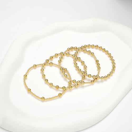 Dainty Gold Plated Pearl Crystal Beaded Bracelets Set for Women 14K Gold Plated Bead Pearl Beads Bracelet Stackable Paperclip Link Chain Bracelets Gold Plated Bracelets for Women Trendy Jewelry - color: Style9-multi layer1-4pcs