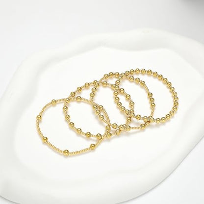 Dainty Gold Plated Pearl Crystal Beaded Bracelets Set for Women 14K Gold Plated Bead Pearl Beads Bracelet Stackable Paperclip Link Chain Bracelets Gold Plated Bracelets for Women Trendy Jewelry - color: Style9-multi layer1-4pcs