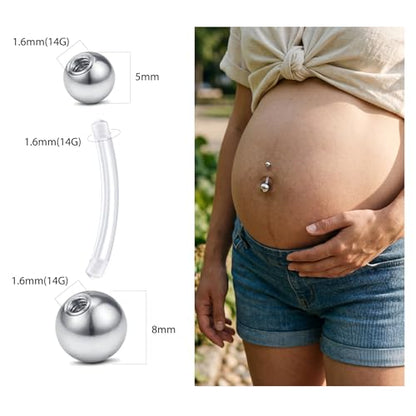 D.Bella 14G 8mm Replacement Balls Surgical Steel Piercing Parts for Barbell Navel Belly Button Rings Piercing Jewelry Clear CZ