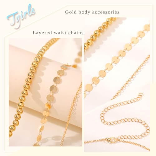 Tgirls Gold Waist Chain for Women Rhinestone Layered Belly Chains Beads Body Chain Heart-Shaped Beach Body Jewelry for Summer - style: Beads