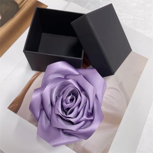 Satin Rose Flower Large Brooch Lapel Pins Handmade Fabric Flower Brooches Pin Classic for Wedding Party Dance Banquet for Women Men Dress Suit Clothes Accessories JewelryGifts 110mm - color: Purple