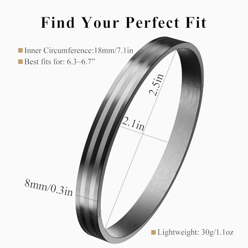 18K Gold Plated Bracelet Love Bangles for Women, 6.7in / 7.1in | Stainless steel, Waterproof & Non tarnish. Elegant & Shining. Verstaile for daily wear, perfect for stacking. Ideal Gift. - color: Black-7.1in