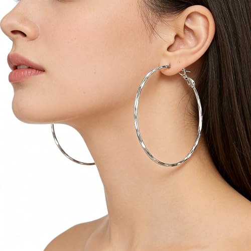 Hoop Earrings for Women, Hypoallergenic Stainless Steel Lightweight Thin Large Big Hoops Earrings Set for Women, Non Tarnish for Jewelry Gift 40MM - color: Silver-60mm