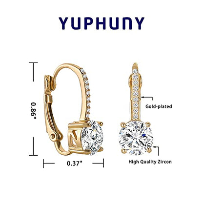 Ladies 1 Carat Diamond Pendant Earrings 18K Gold Plated Cubic Zirconia Hanging Lever Bridal Earrings Girls and Women's Fashion Jewelry - color: 2-Color Set (Gold,Gold)