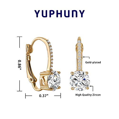 Ladies 1 Carat Diamond Pendant Earrings 18K Gold Plated Cubic Zirconia Hanging Lever Bridal Earrings Girls and Women's Fashion Jewelry - color: gold