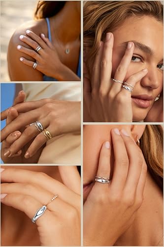 Gold Rings for Women Men Non Tarnish, Waterproof Chunky 14K Gold Plated Dainty Stackable Rings Trendy Statement Pinky Thumb Rings Engagement Eternity Wedding Band Ring Stacking Gold Jewelry Size 3 4 5 6 7 8 9 10 11 - color: Silver, size: 3